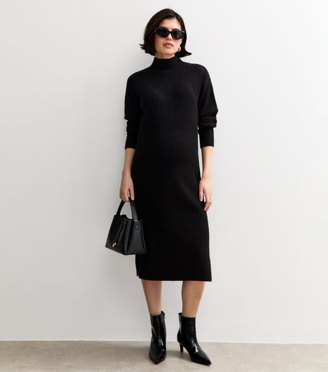 New Look Women's Maternity Black Rib High Neck Midi Dress New Look - 2