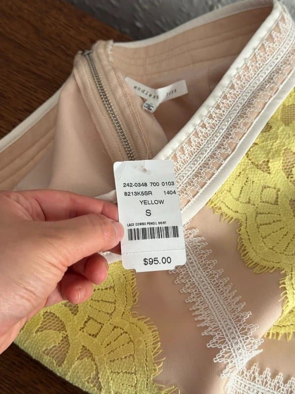 Endless Rose New Endless Rose Yellow Lace Combo Pencil Skirt Nude Overlay - Size UK 8 (RRP£75)
