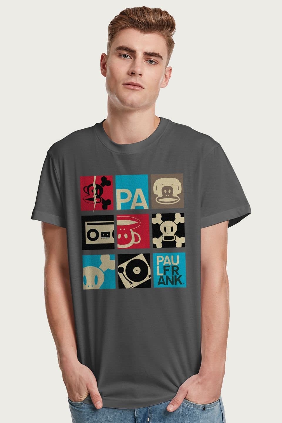 Paul Frank Paul Frank Men's Julius Skull & Crossbones Music Pop Art T-Shirt in Charcoal