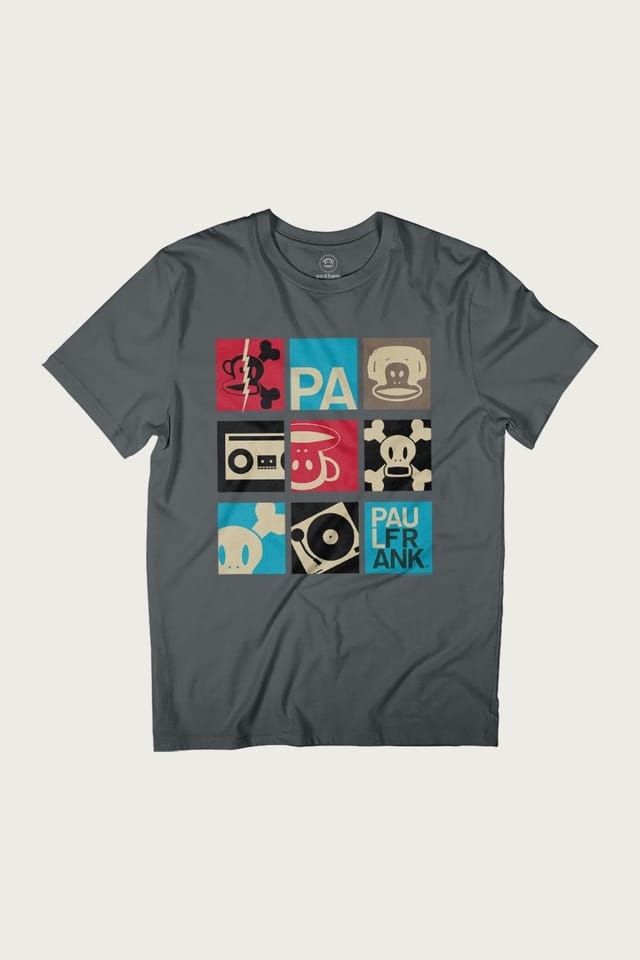 Paul Frank Paul Frank Men's Julius Skull & Crossbones Music Pop Art T-Shirt in Charcoal - 2