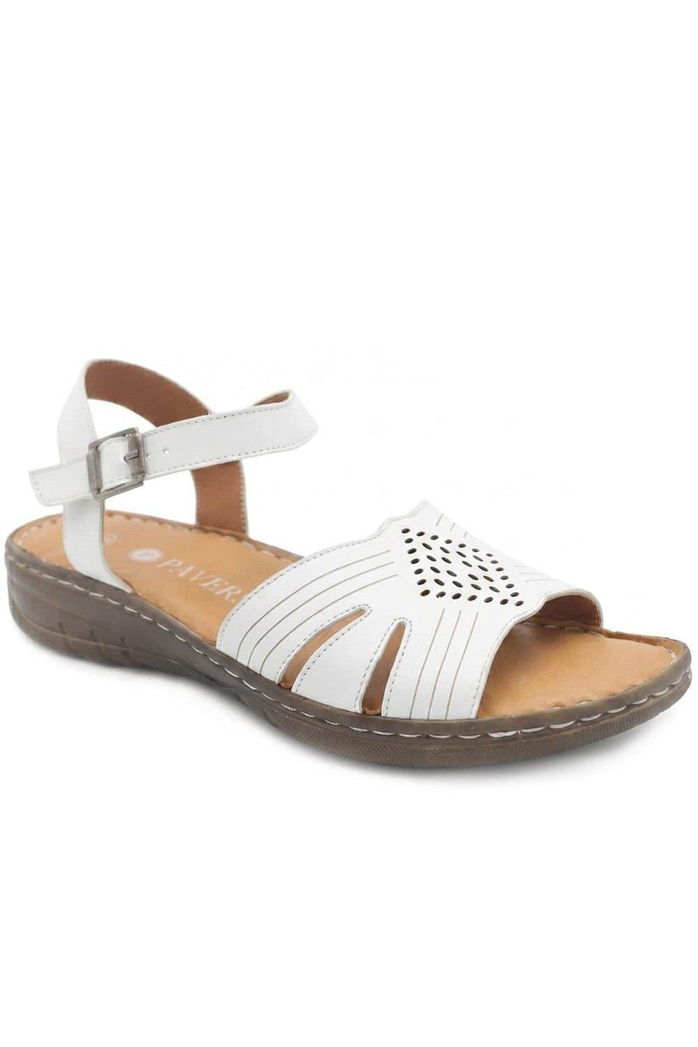 Pavers Pavers White Leather Buckle Sandals