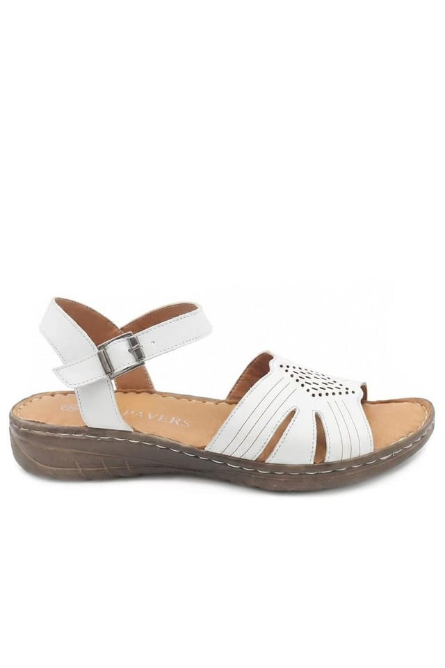 Pavers Pavers Women's Leather Buckle Fasten Casual Sandals in White - 2