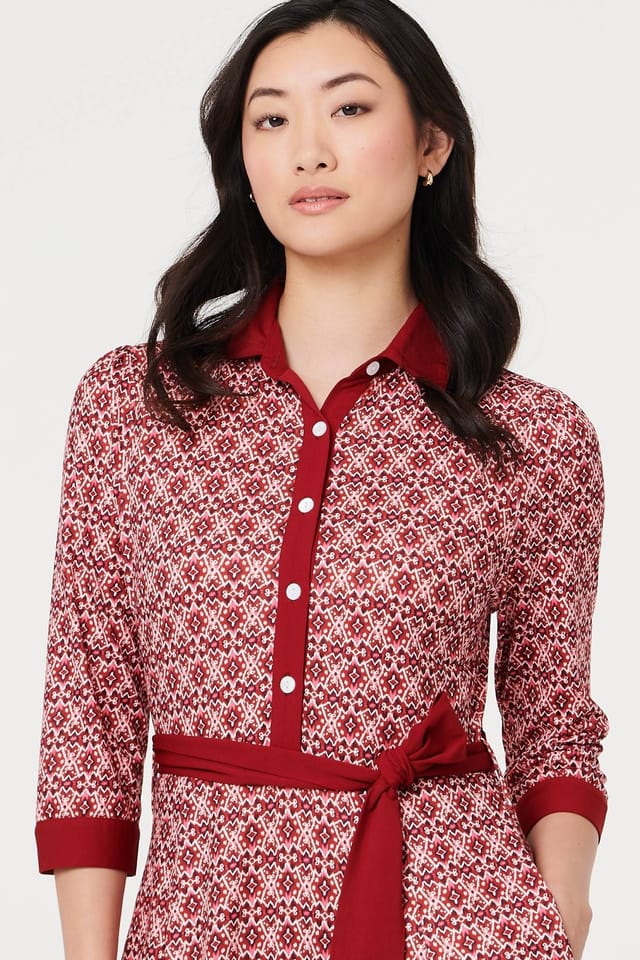 Izabel London Izabel London Women's Printed 3/4 Sleeve Tie Waist Maxi Dress in Pink - 2