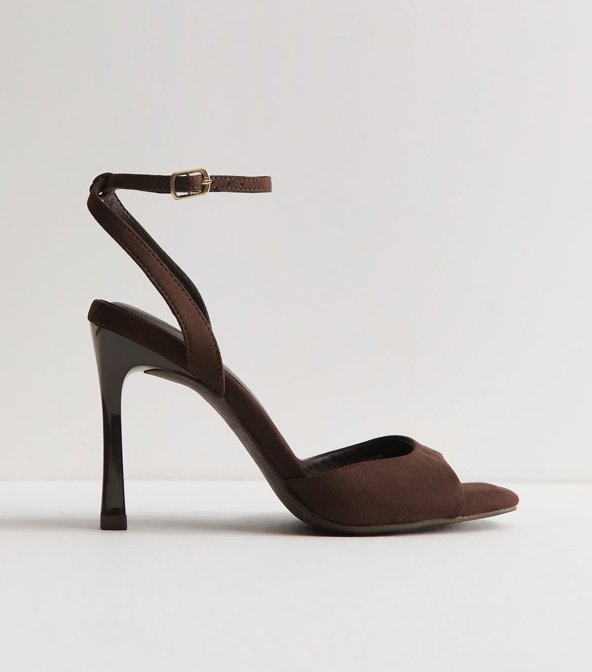 New Look Women's Wide Fit Dark Brown Faux Suede Slingback Stiletto Sandals Vegan New Look