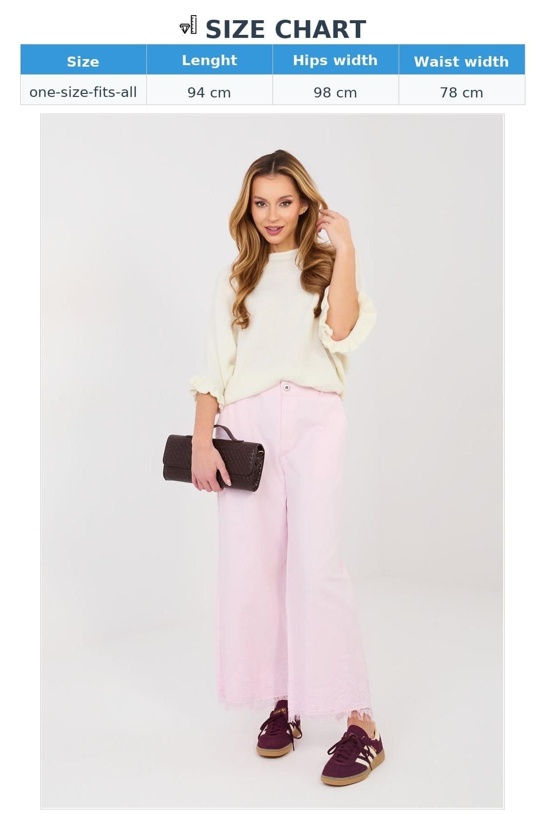 Love Lace Love Lace Women's High Waist Wide Leg Jeans with Lace Hem in Pink - 4