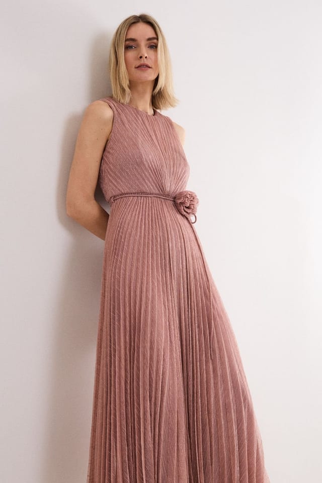 Phase Eight Phase Eight Women's Simara Flower Detail Pleated Maxi Dress in Dusty Pink - 3