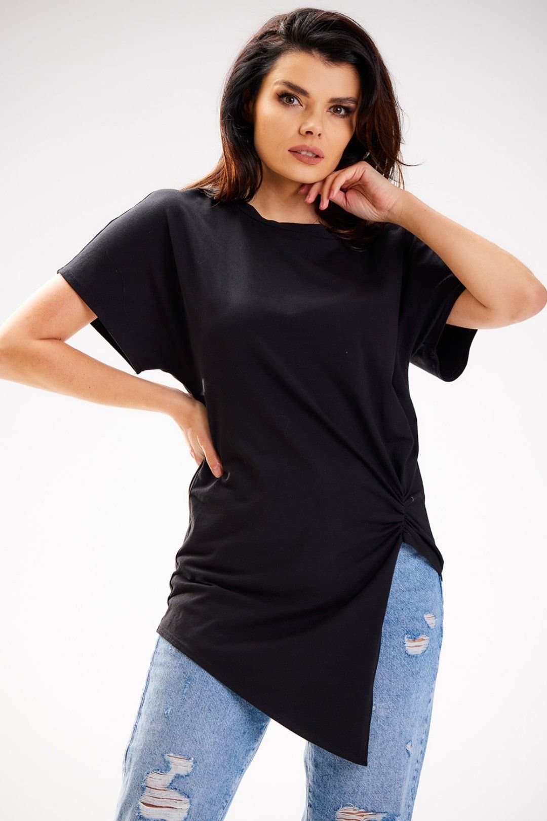 Love Lace Love Lace Women's Asymmetrical Cotton Blouse in Black