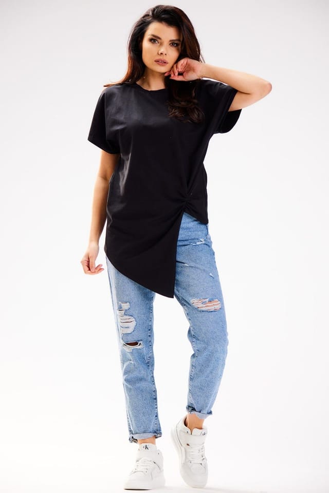 Love Lace Love Lace Women's Asymmetrical Cotton Blouse in Black - 2
