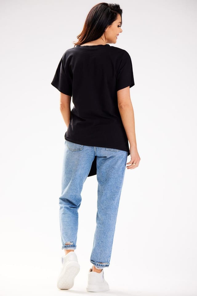 Love Lace Love Lace Women's Asymmetrical Cotton Blouse in Black - 3