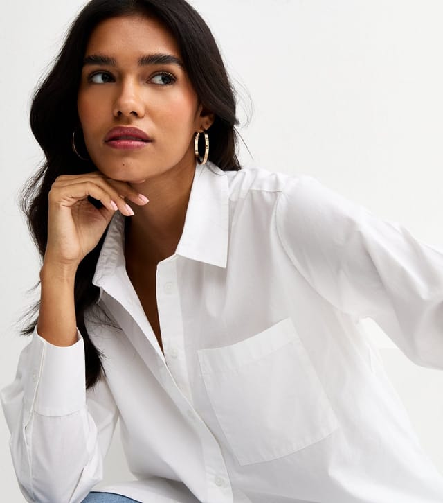 New Look Women's White Poplin Curved Hem Shirt New Look - 2