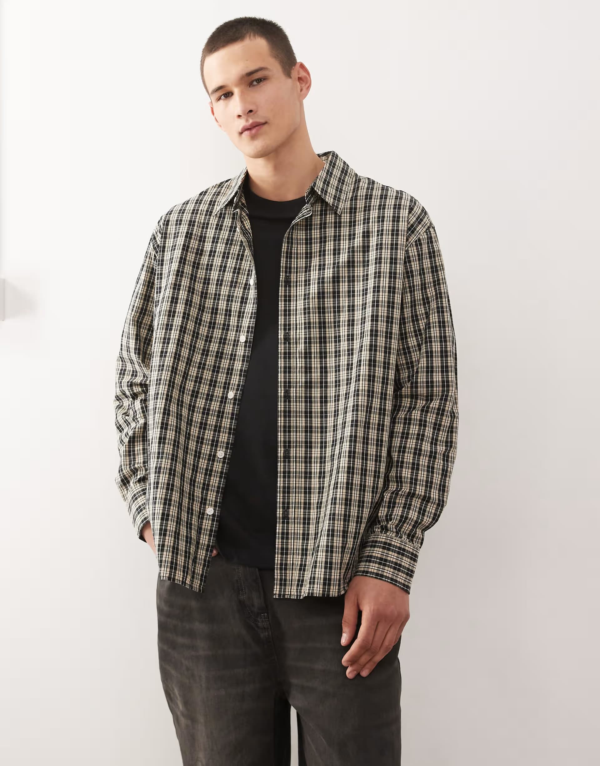 ASOS Weekday oversized shirt in beige & black check