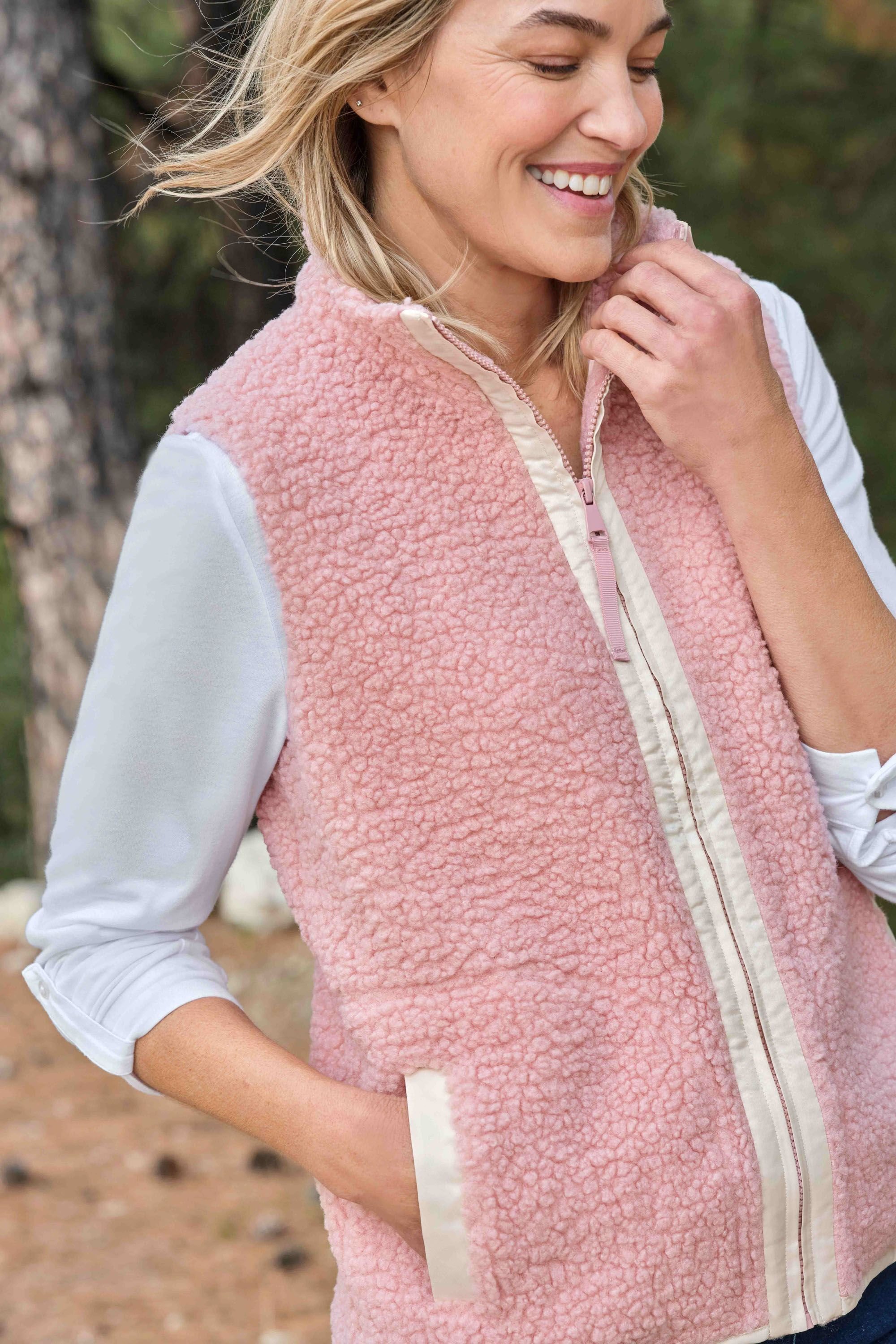 WoolOvers WoolOvers Women's Buxton Borg Gilet in Pink - 2