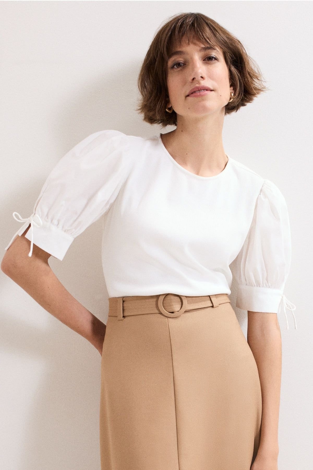 Phase Eight White Cotton Sleeve Top