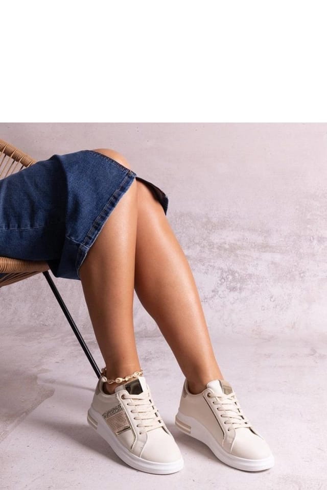 Love Lace Love Lace Women's Sport Sneakers with Rhinestone Embellished Round Toe Lace Up in Beige - 3