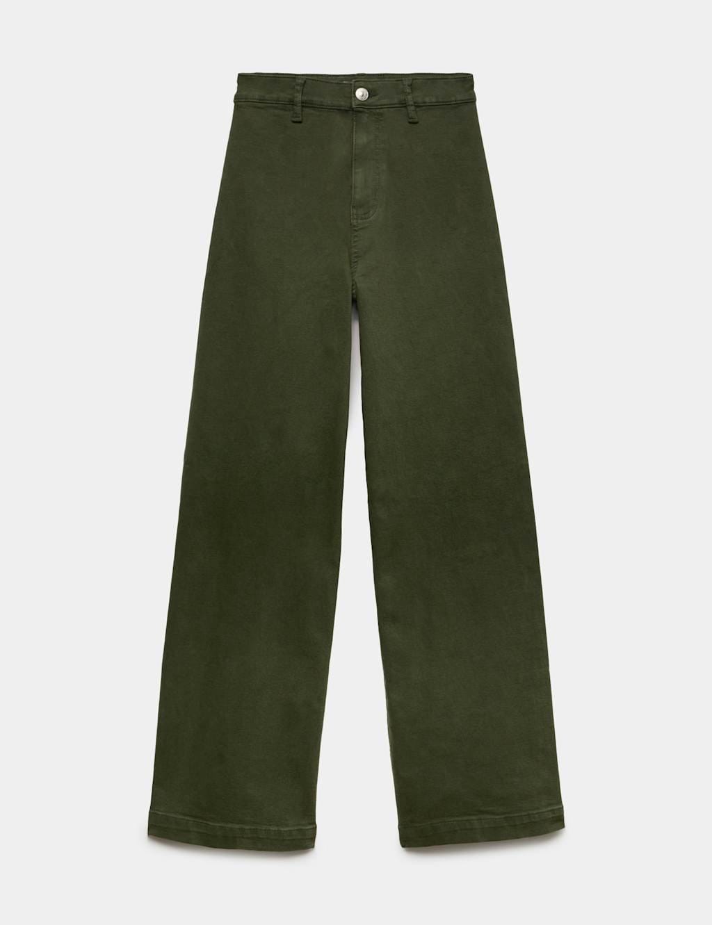 Marks & Spencer M&S High Waisted Wide Leg Ankle Grazer Jeans Khaki - 1