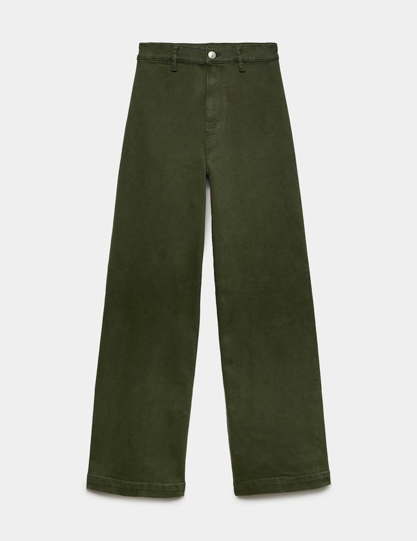 Marks & Spencer M&S High Waisted Wide Leg Ankle Grazer Jeans Khaki - 1