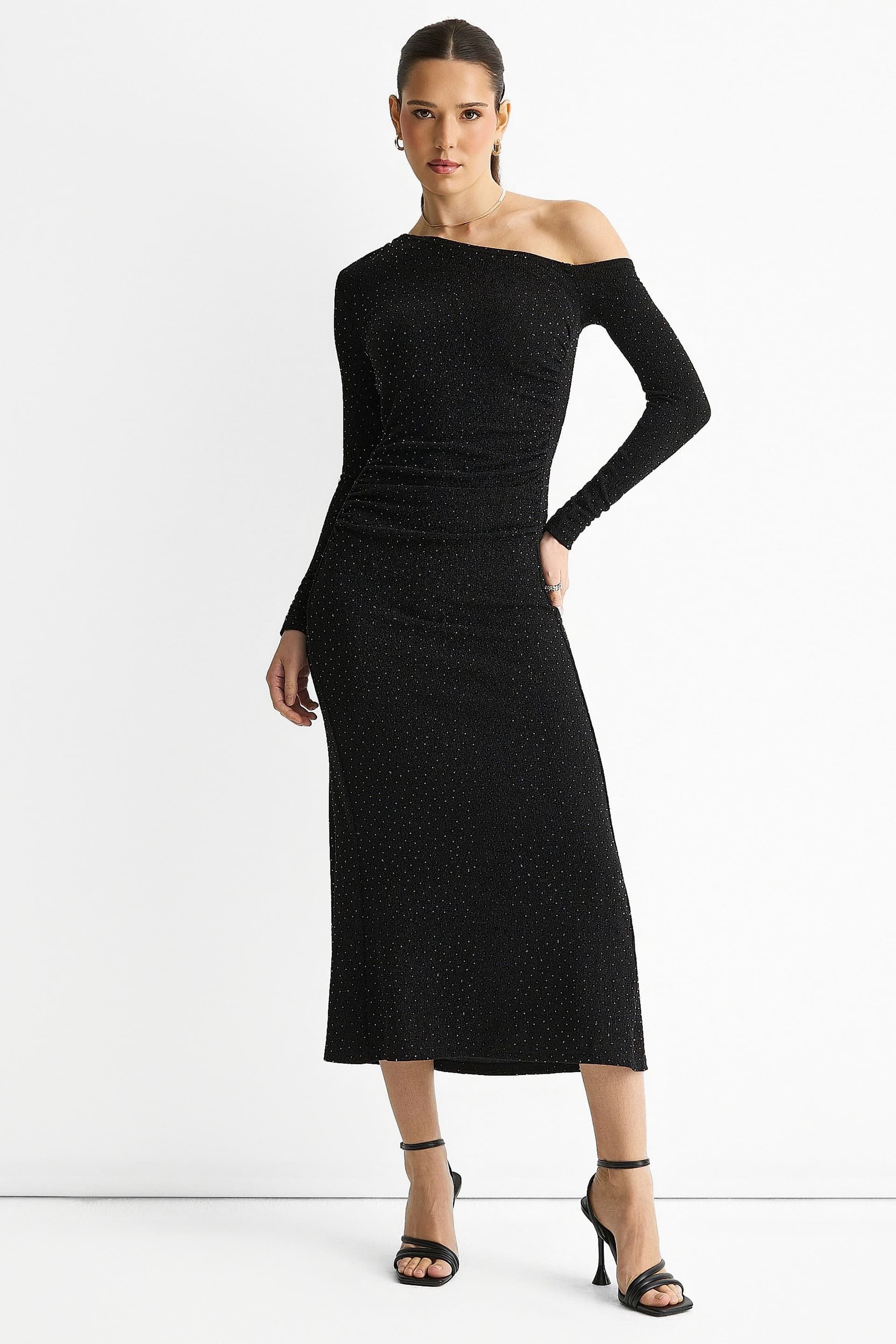 Gini London Gini London Women's Black Hot Fix Studded Jersey Midi Dress