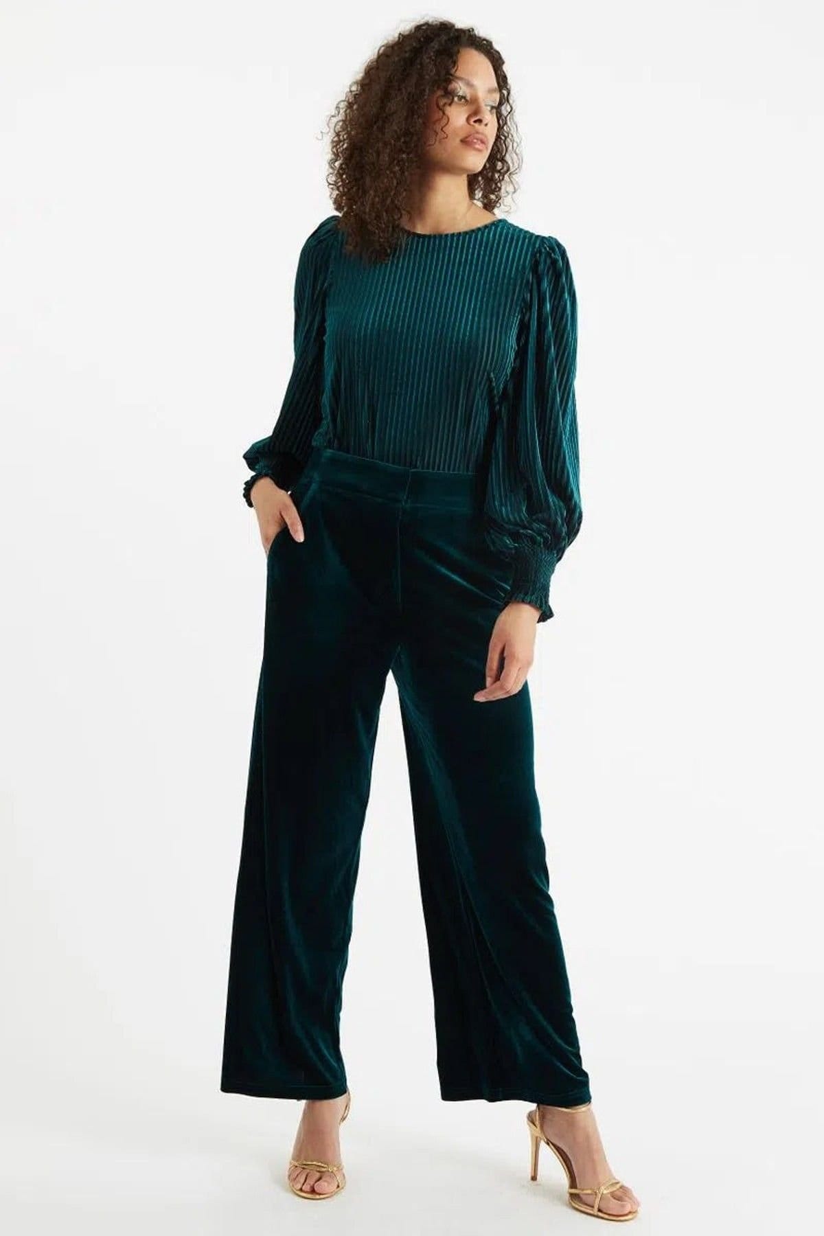 Louche Women's Elina Velvet Straight Leg Trouser Petrol