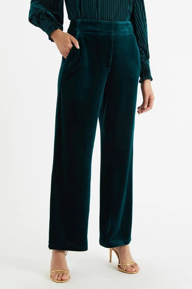 Louche Louche Women's Elina Velvet Straight Leg Trouser Petrol - 2