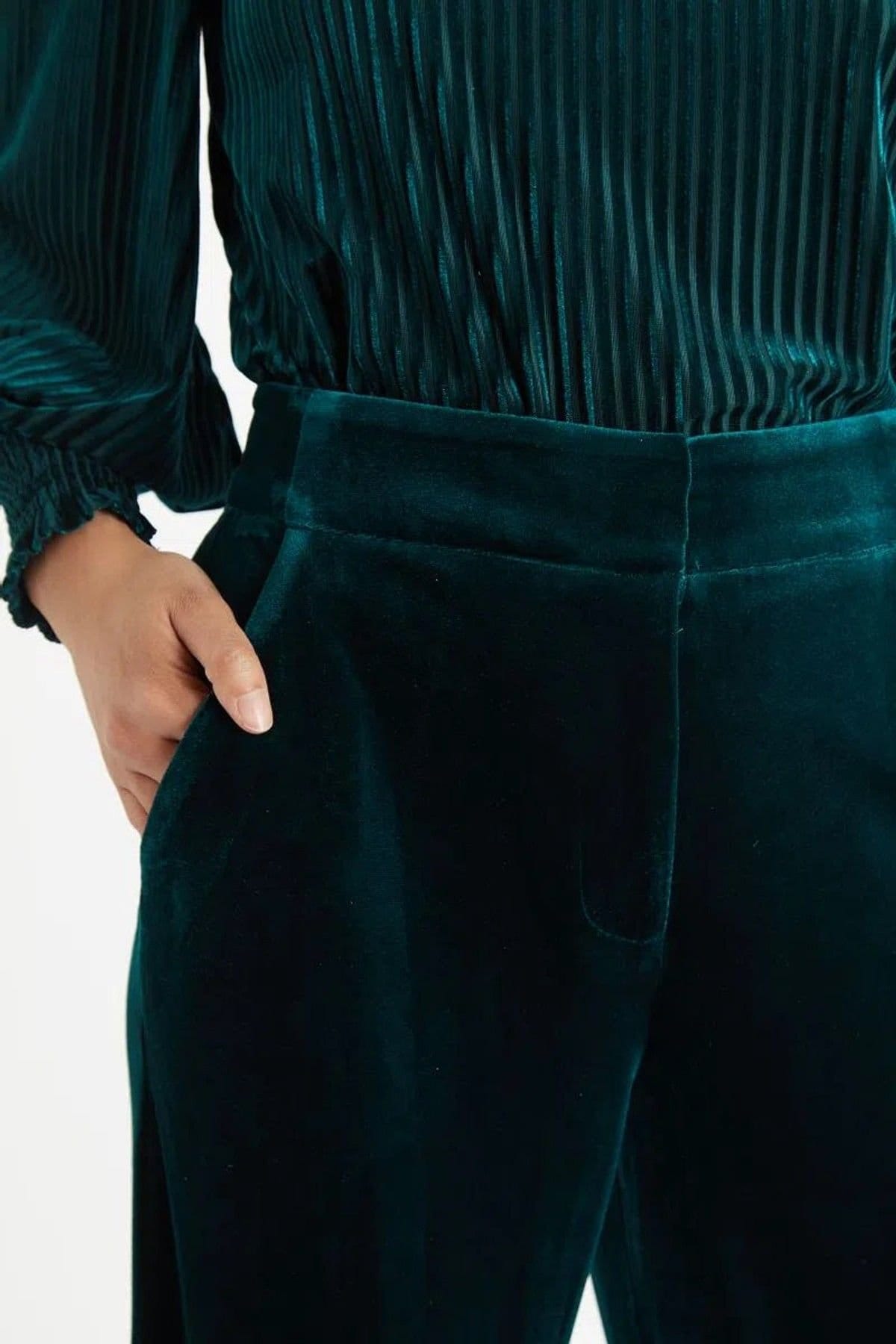 Louche Louche Women's Elina Velvet Straight Leg Trouser Petrol - 4