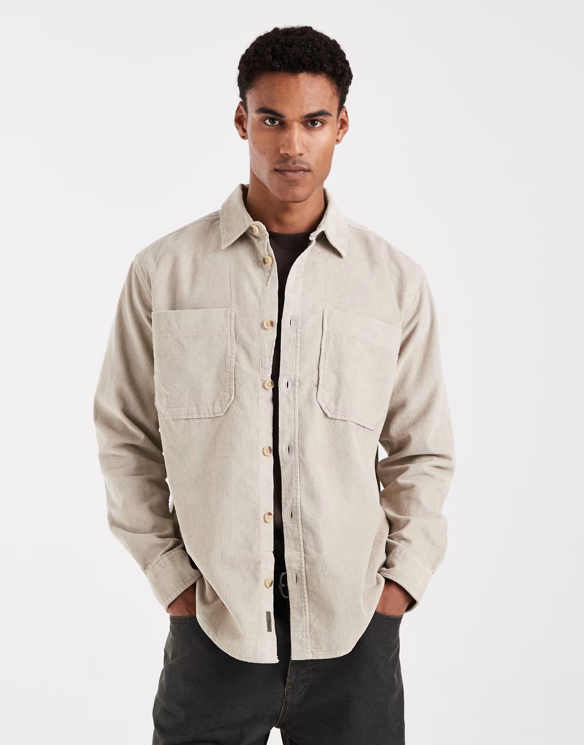 ASOS ONLY & SONS cord overshirt in stone - 1