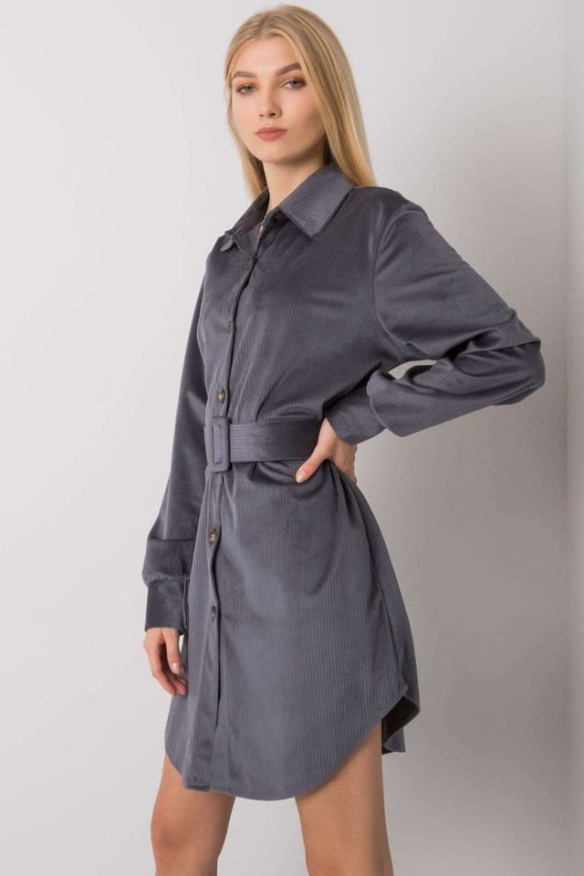 Love Lace Love Lace Women's Graphite Button Down Shirt Dress With Belt in Grey - 3
