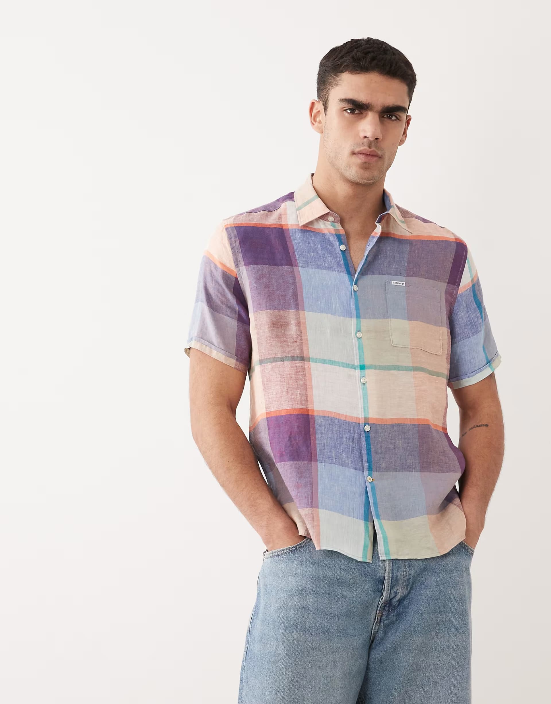 ASOS Barbour Bridford short sleeve summer check tartan shirt in multi
