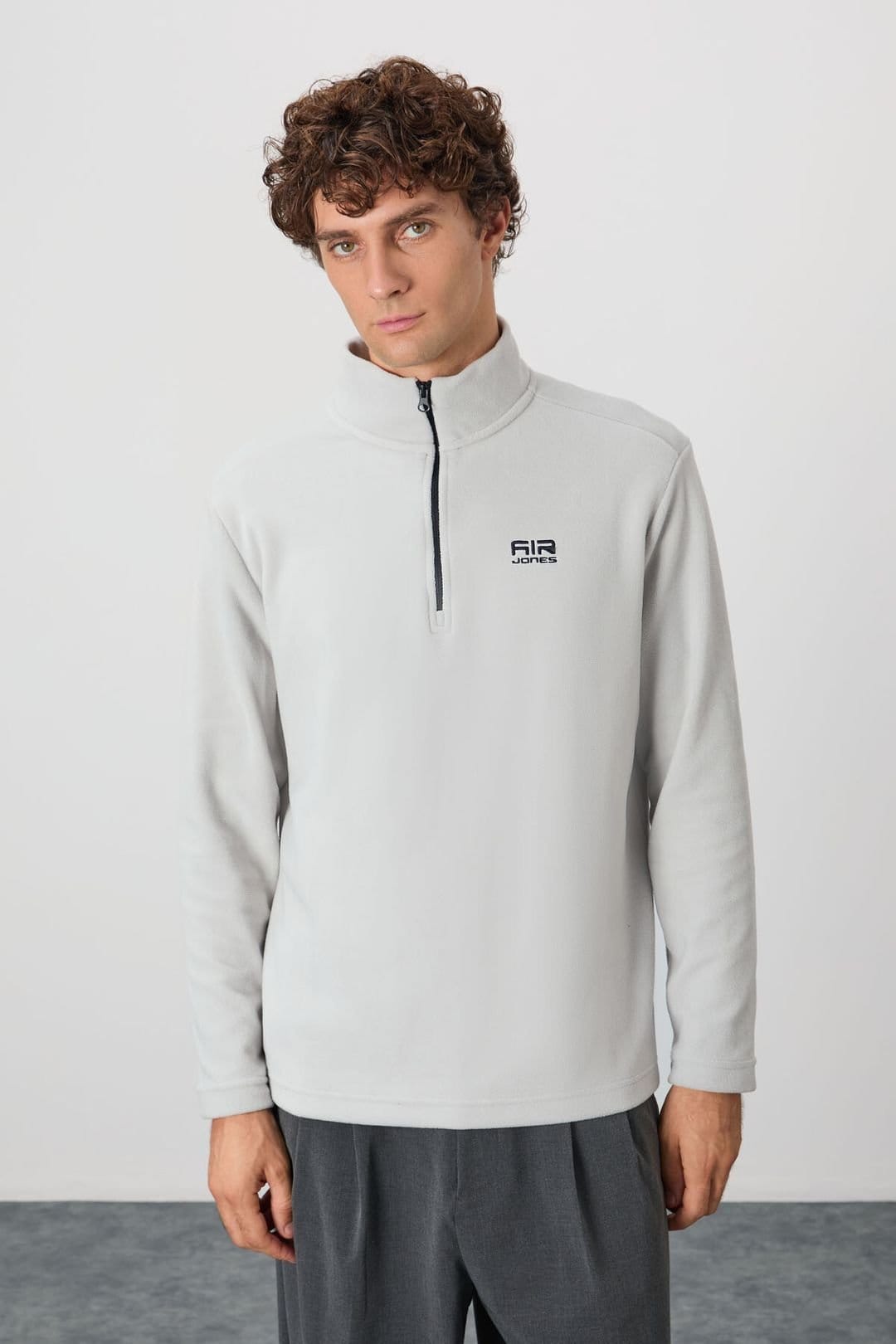 Tommy Life Tommy Life Men's Plush Half-Zip Sweatshirt in Light Grey - 1
