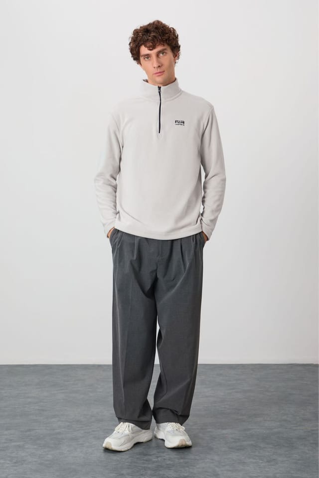 Tommy Life Tommy Life Men's Plush Half-Zip Sweatshirt in Light Grey - 3