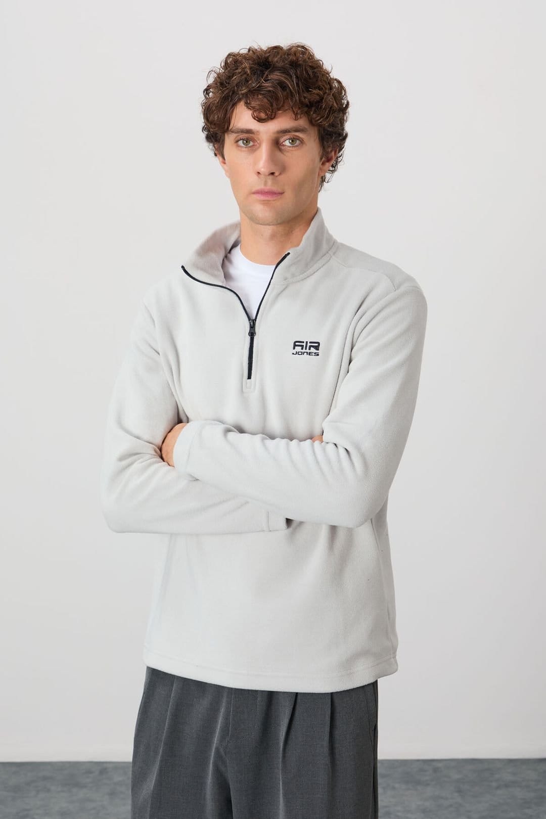 Tommy Life Tommy Life Men's Plush Half-Zip Sweatshirt in Light Grey - 4