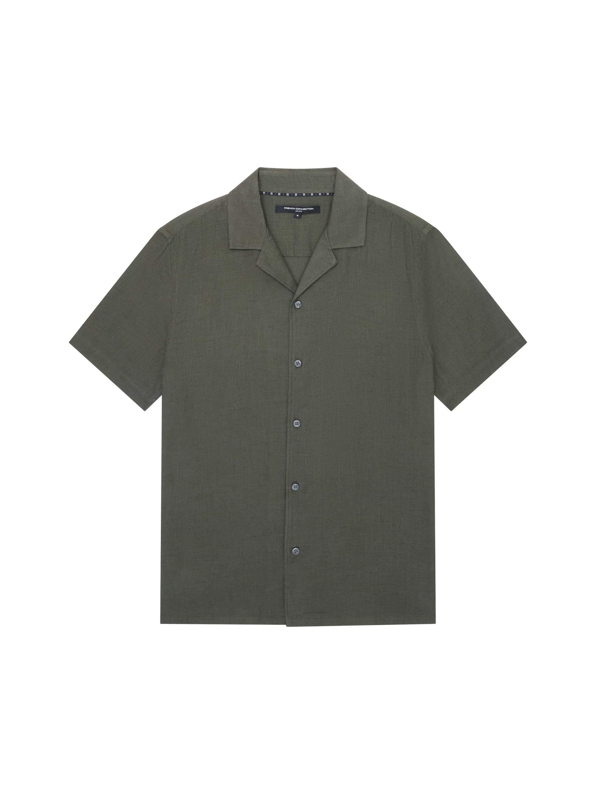 French Connection Short Sleeve Matty Weave Revere Shirt Khaki Green
