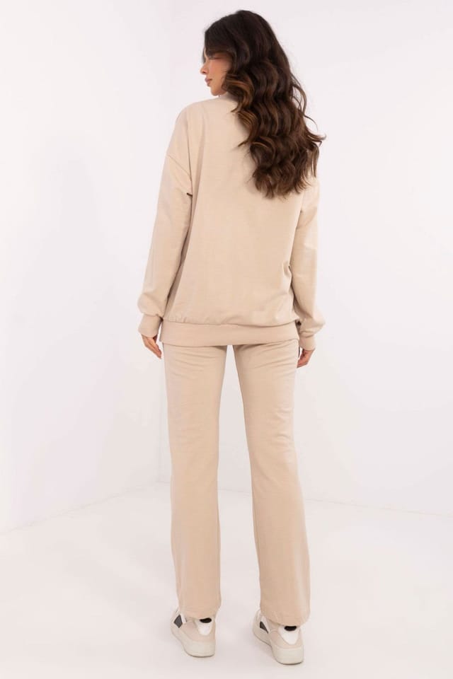 Love Lace Love Lace Women's Cotton Wrap Blouse Wide Waist Trousers Set in Beige - 3
