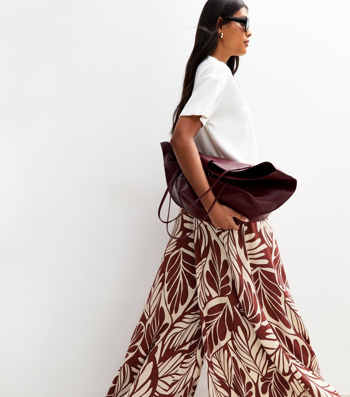 New Look Women's Brown Leaf Print Palazzo Trousers New Look