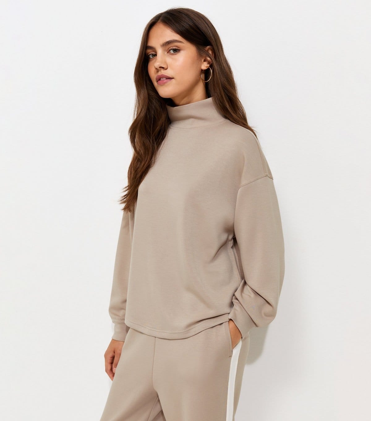 Women's Premium Stone Funnel Neck Sweatshirt New Look