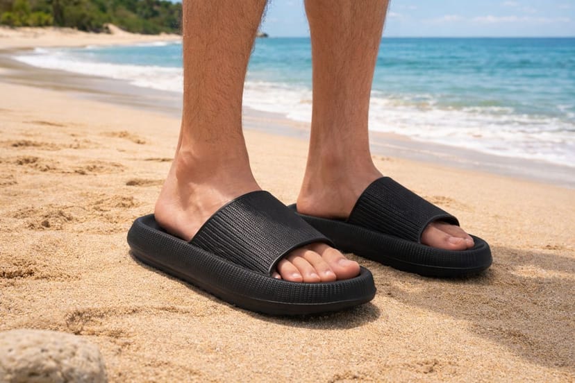 LARANGE LARANGE Men's Men's Ultra-Soft Slide Sandals Lightweight Non-Slip Cushioned Slippers in Black - 1