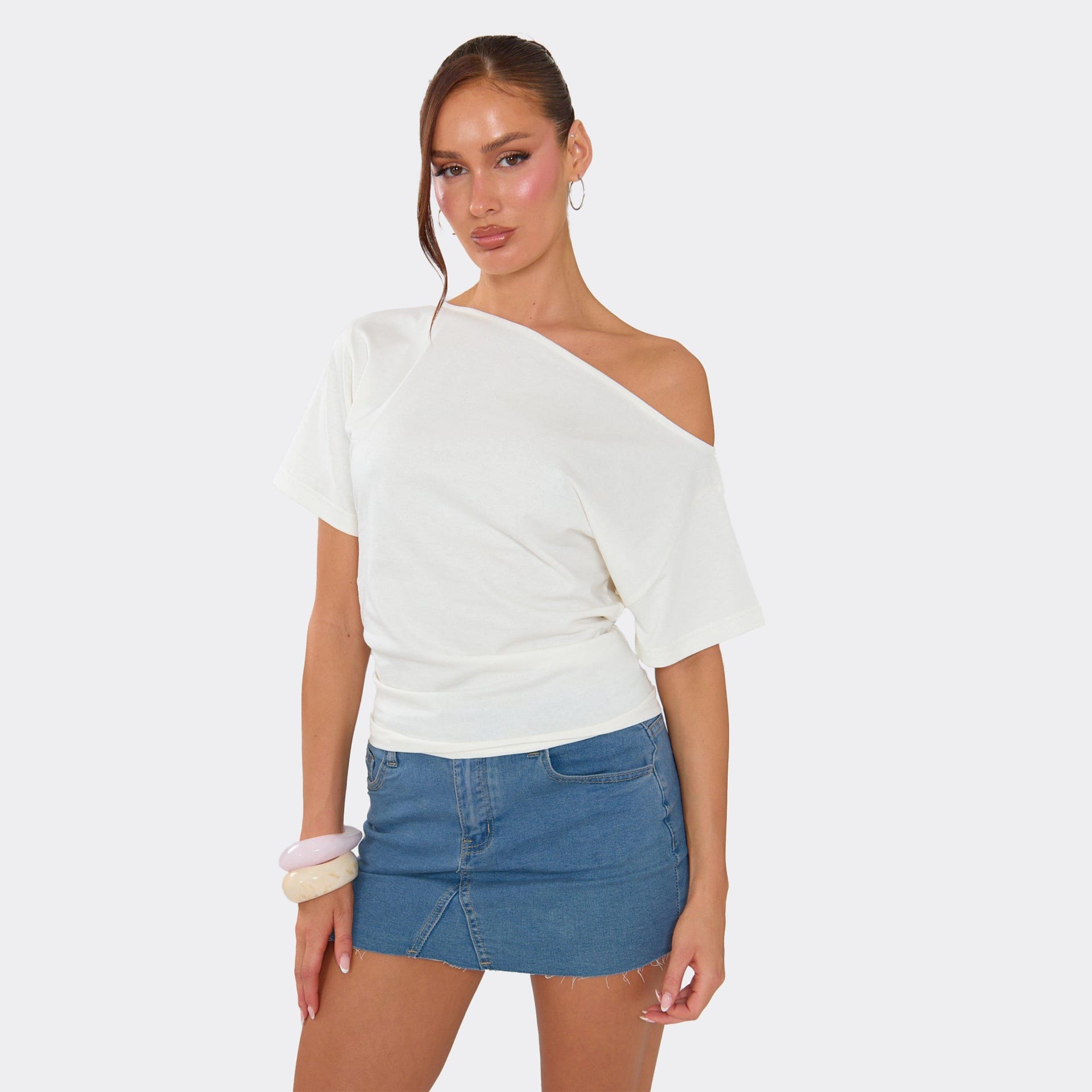 EGO White Off-Shoulder Oversized T-Shirt