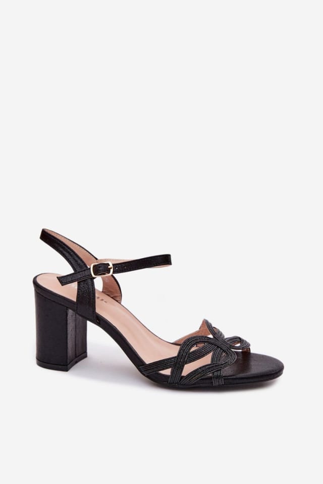 Love Lace Love Lace Women's Shiny High Heel Evening Sandals with Stable Buckle Closure in Black - 2