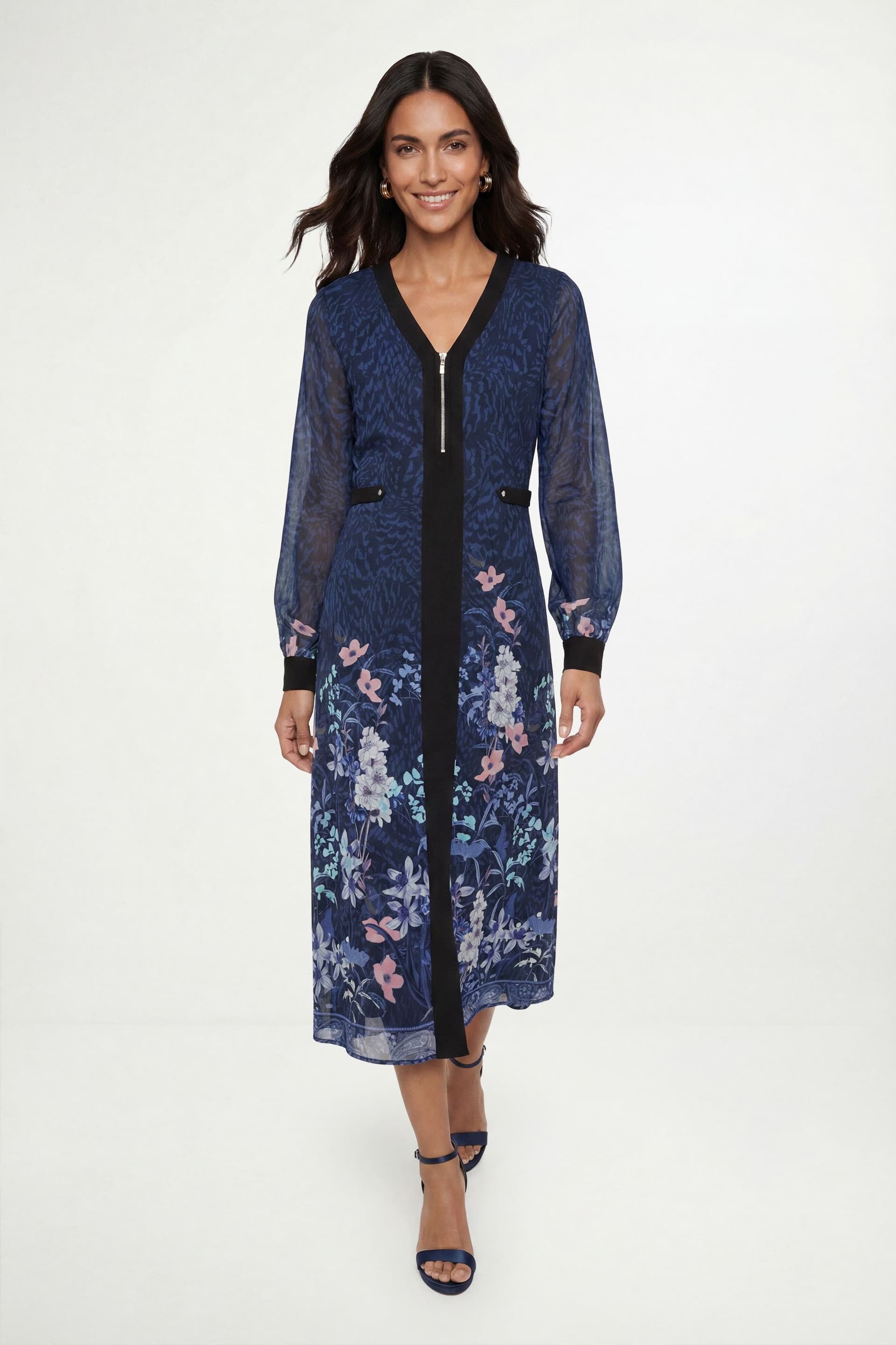 Wallis Wallis Women's Floral Zip Midi Dress in Navy