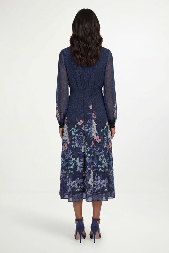 Wallis Wallis Women's Floral Zip Midi Dress in Navy - 2