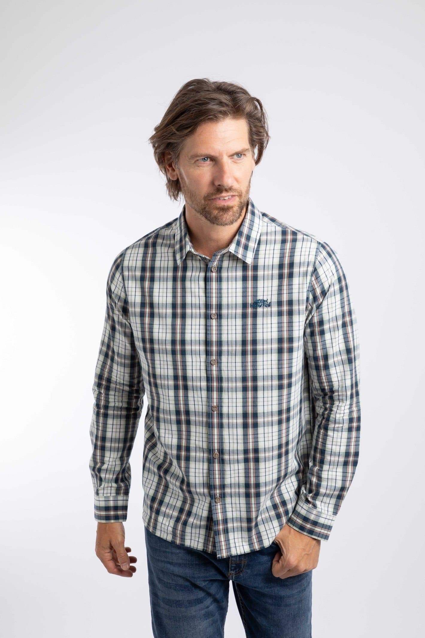 Weird Fish Weird Fish Men's Lando Long Sleeve Check Shirt in Off-White