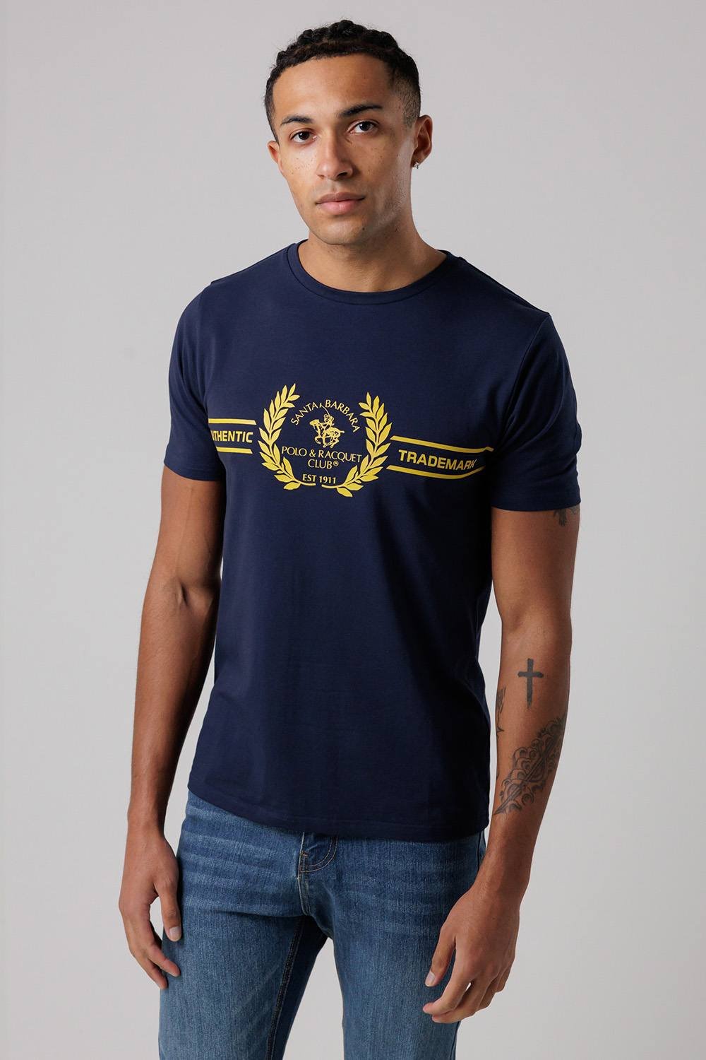Santa Barbara Polo & Racquet Club Santa Barbara Polo & Racquet Club Men's Cotton Rich Stretch Heritage Logo T-Shirt in Navy - 3