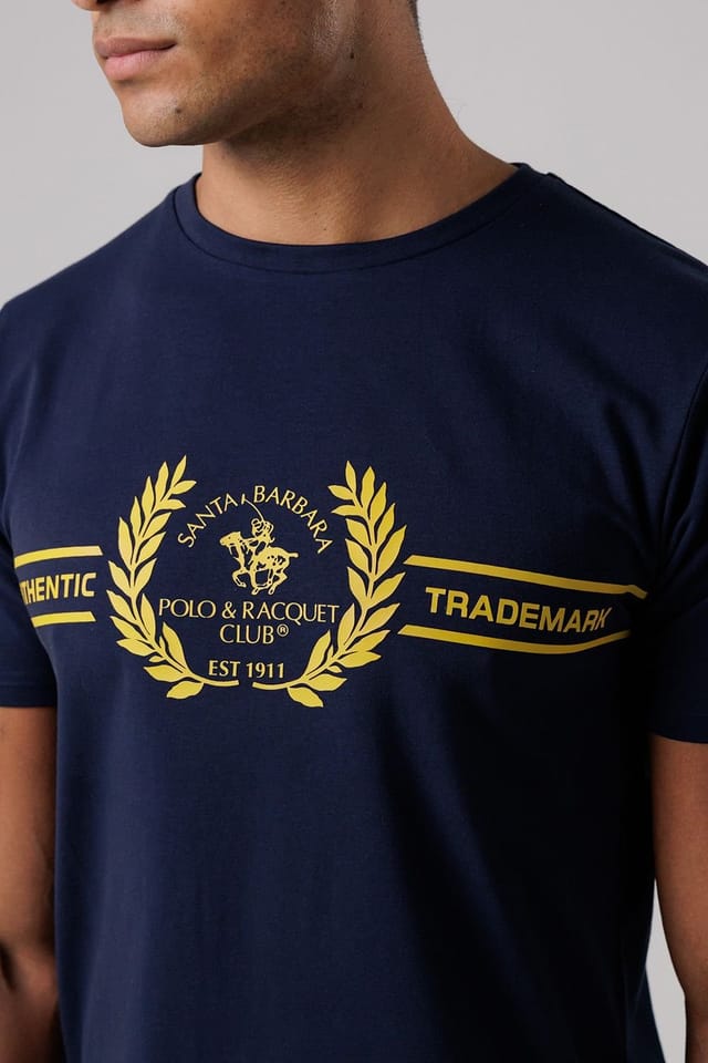 Santa Barbara Polo & Racquet Club Santa Barbara Polo & Racquet Club Men's Cotton Rich Stretch Heritage Logo T-Shirt in Navy - 3