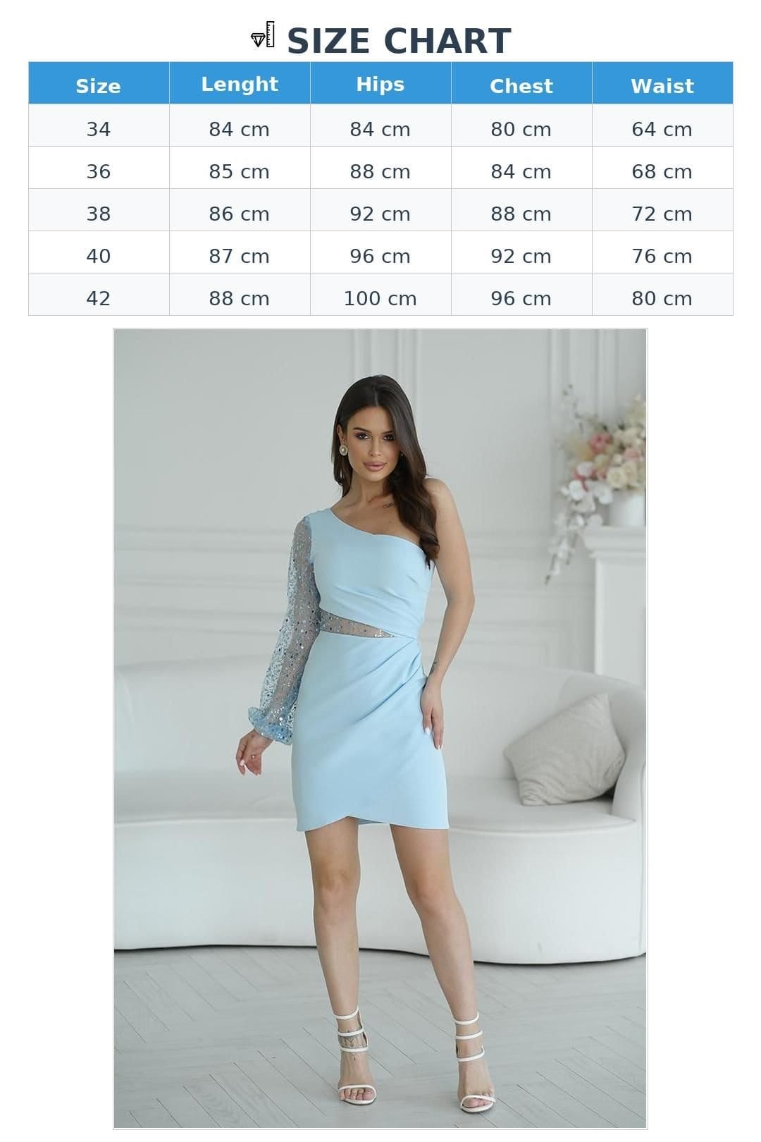 Love Lace Love Lace Women's One Shoulder Sequin Sleeve Asymmetrical Mini Dress Style 197238 in Blue - 4