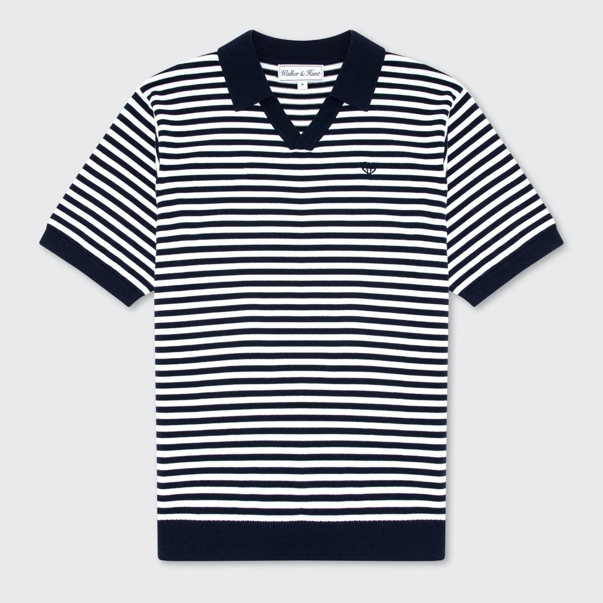 Walker & Hunt Walker & Hunt Men's Milton Striped Polo in Navy