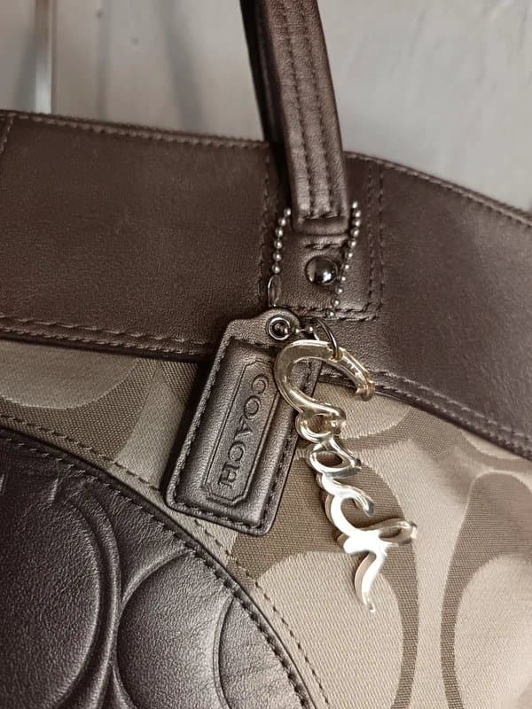 Coach Coach Khaki and Brown Large Laura Signature Tote Shoulder Bag Handbag