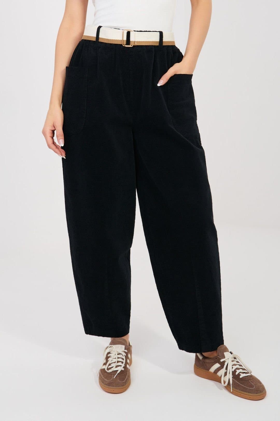 Love Lace Love Lace Black Corduroy High Waist Carrot Cut Trousers