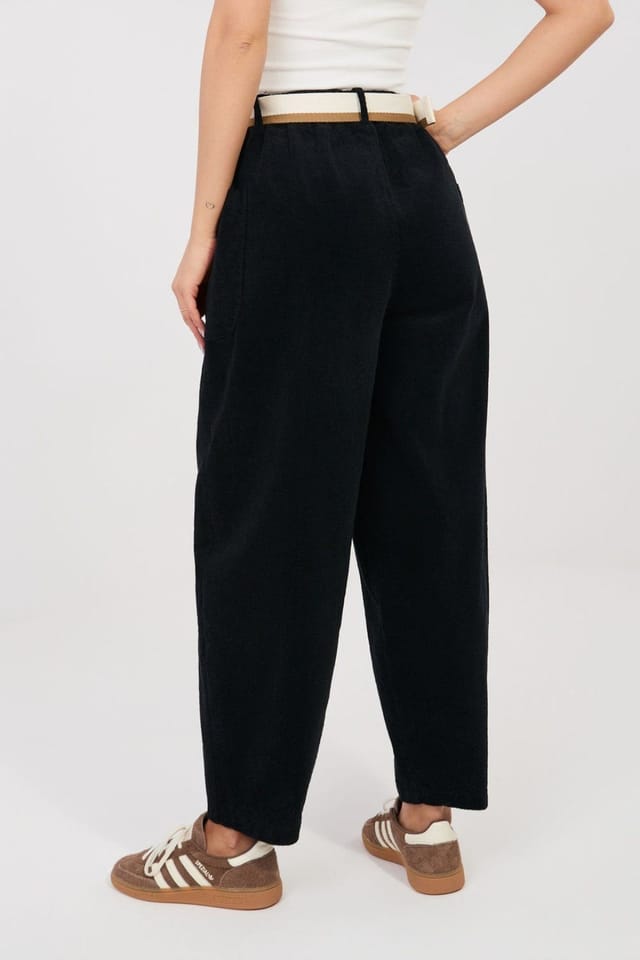 Love Lace Love Lace Women's High Waist Carrot Cut Corduroy Trousers in Black - 2