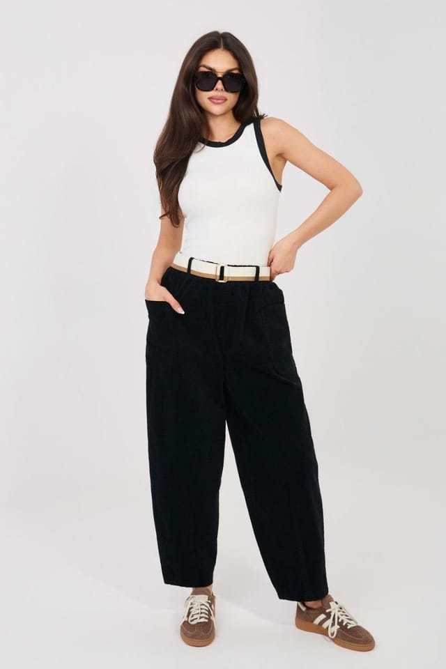 Love Lace Love Lace Women's High Waist Carrot Cut Corduroy Trousers in Black - 3