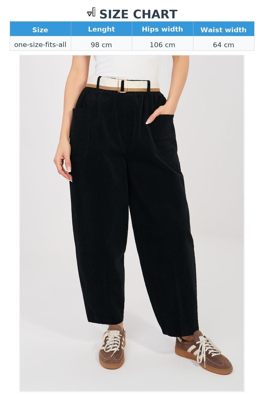 Love Lace Love Lace Women's High Waist Carrot Cut Corduroy Trousers in Black - 4