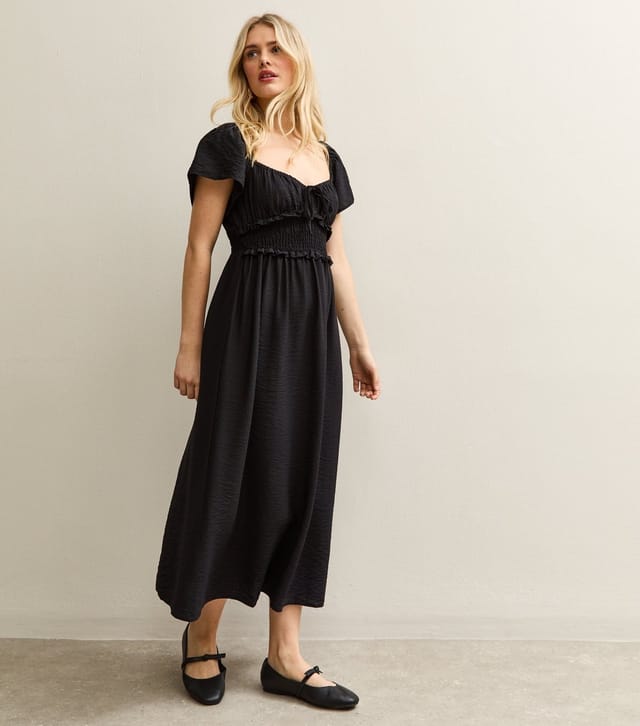 New Look Women's Black  Shirred Sweetheart Ruched Midi Dress New Look - 2